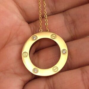 Screw Zirconia Gold Circle Necklace